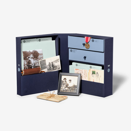 Family Heritage Vault Keepsake Box - Blue banner